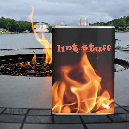 Petaca Quemando llamas en Personalizable negro y Naranja