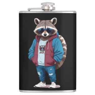 Petaca Raccoon Con Hoodie Funny Carácter Animal De Guay