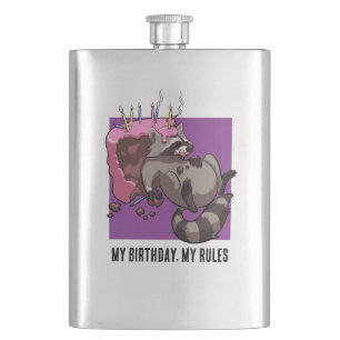Petaca Raccoon divertido mi cumpleaños mis reglas Persona