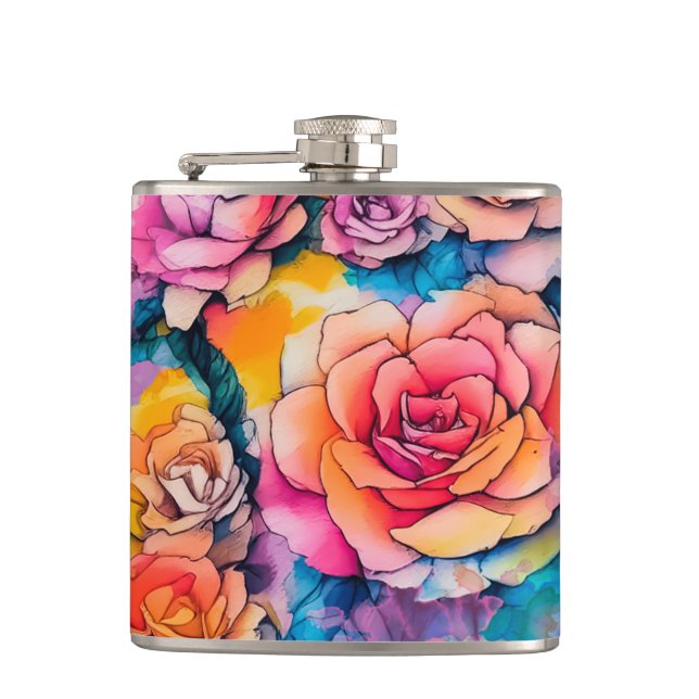 Petaca Ramo de Rosas con Toques de Pintura Acuarela Moder (Anverso)