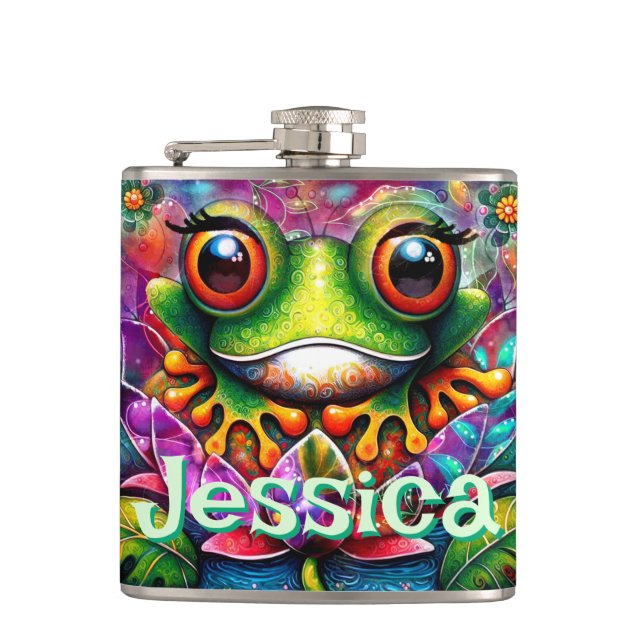 Petaca Rana Hormigón Abstracto Floral Ranas Personalizada (Anverso)