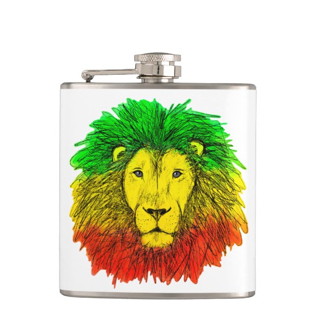 Petaca Rasta cabeza de león rojo dibujo verde amarillo Ja (Anverso)