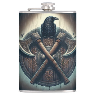 Petaca Raven y hachas - Arte en el muro de Norse Warrior