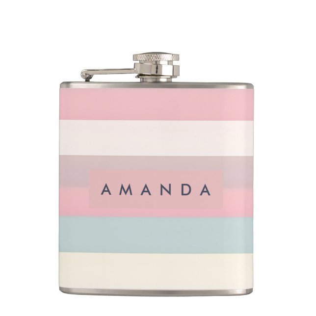 Petaca Rayas de Arcoíris en Pastel Suave Personalizadas (Anverso)