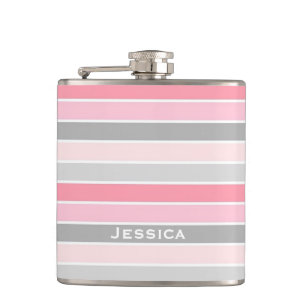 Petaca Rayas rosadas y grises personalizadas