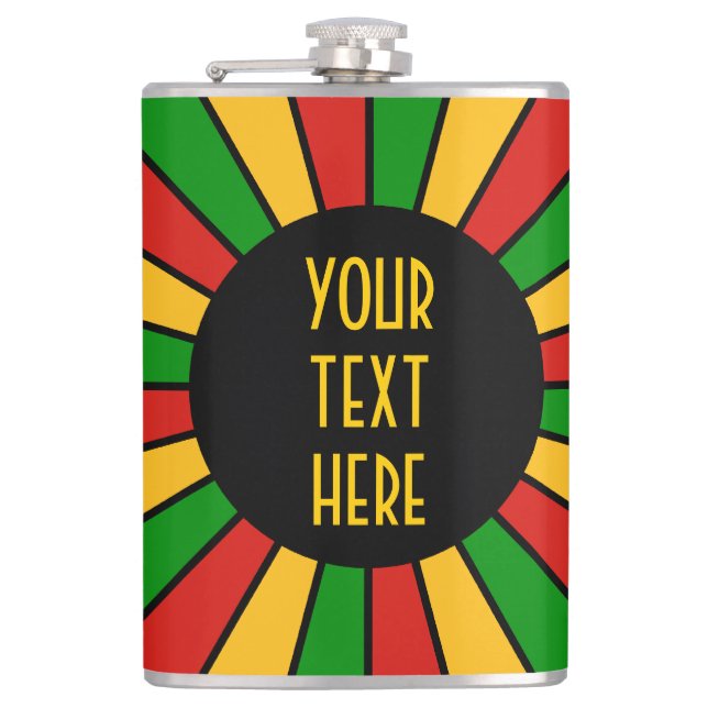 Petaca RAYOS DEL BOTÓN DE LA BANDERA RASTAFARI + su signo (Anverso)