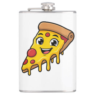 Petaca Rebanada de pizza divertida y feliz con queso elás