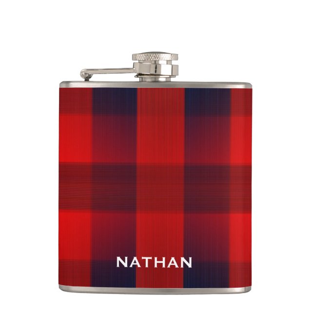 Petaca Red Bokeh Buffalo Plaid Personalised (Anverso)