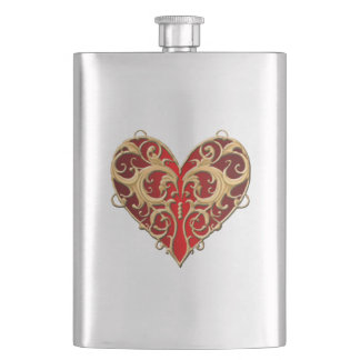 Petaca Red Filigree Heart Flask
