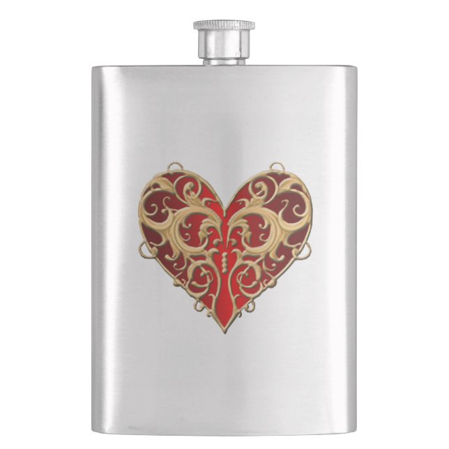 Petaca Red Filigree Heart Flask (Anverso)