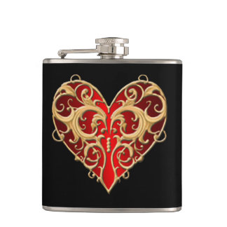 Petaca Red Filigree Heart Flask