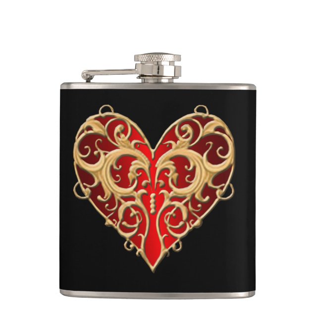 Petaca Red Filigree Heart Flask (Anverso)