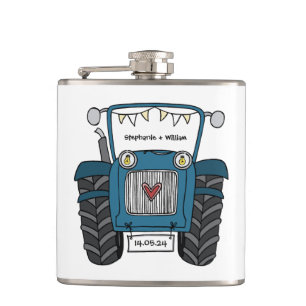 Petaca Regalo de boda de campo del Tractor Azul personali