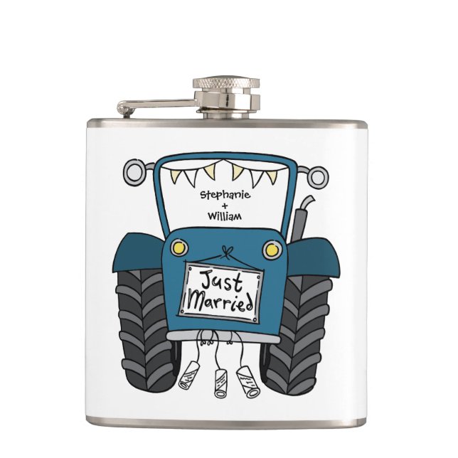 Petaca Regalo de boda de campo del Tractor Azul personali (Anverso)
