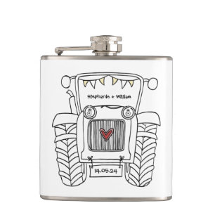 Petaca Regalo de boda de país de Tractor personalizado