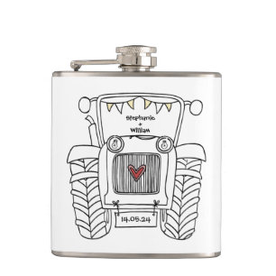 Petaca Regalo de boda de país de Tractor personalizado