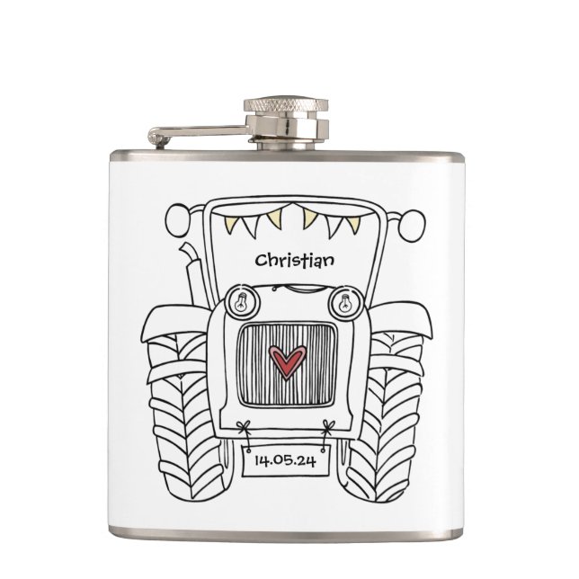 Petaca Regalo de boda de país de Tractor personalizado (Anverso)