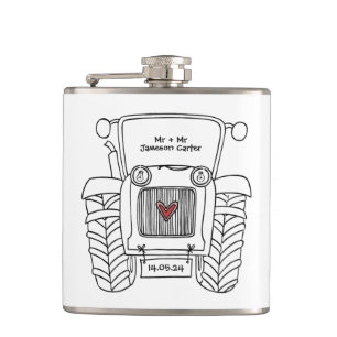 Petaca Regalo de boda de país de Tractor personalizado