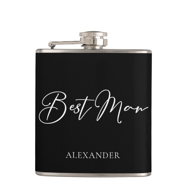 Petaca Regalo de Boda Moderno Negro Blanco Personalizado  (Anverso)