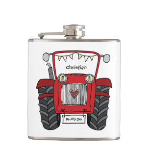 Petaca Regalo de boda personalizado Tractor Rojo País