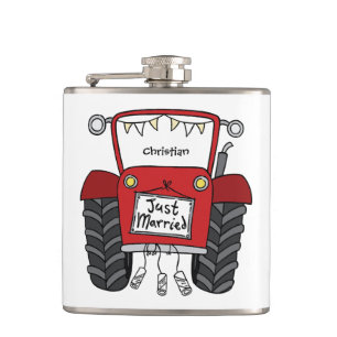 Petaca Regalo de boda personalizado Tractor Rojo País