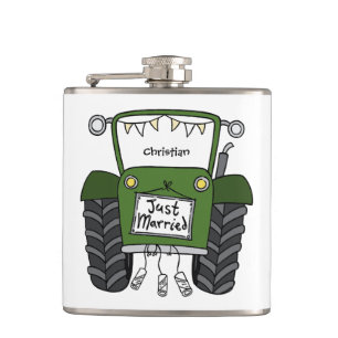 Petaca Regalo de boda personalizado tractor verde campo