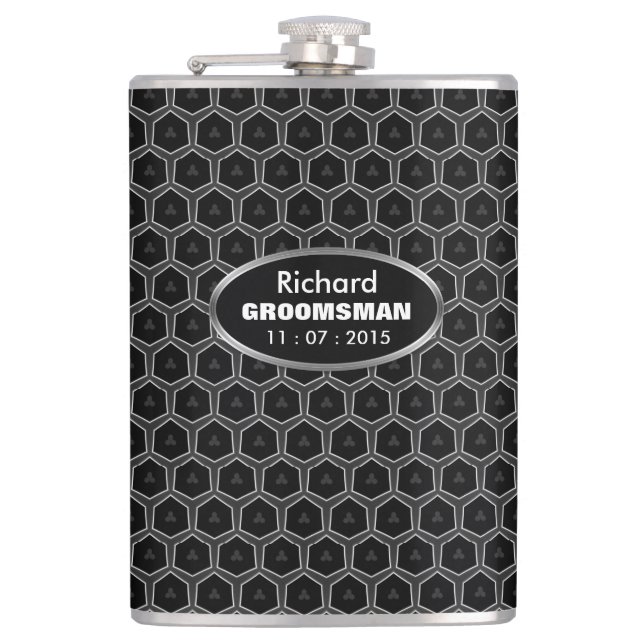 Petaca Regalo de Groomsmen de honeycomb de grill negro (Anverso)