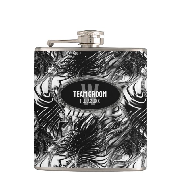 Petaca Regalo de Groomsmen del patrón ondulado blanco neg (Anverso)