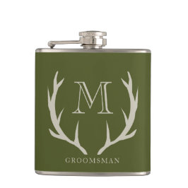 Petaca Regalo de Groomsmen, Personalizado de Antler Verde