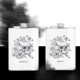 Petaca Regalo de Keepsake floral de cráneo gótico