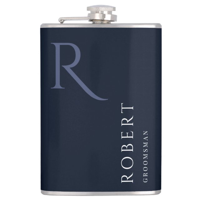 Petaca Regalo de los Groomsmen de monograma masculino azu (Anverso)