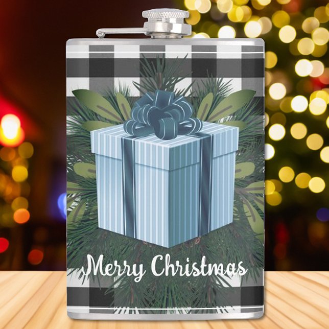 Petaca Regalo de los Navidades de Buffalo Plaid | Azul (Blue Buffalo Plaid Christmas Gift Flask)