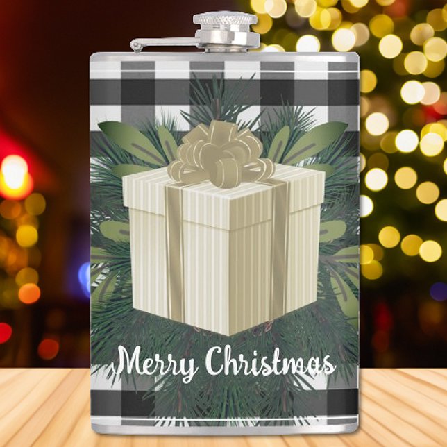 Petaca Regalo de los Navidades de Buffalo Plaid | Oro (Gold Buffalo Plaid Christmas Gift Flask)