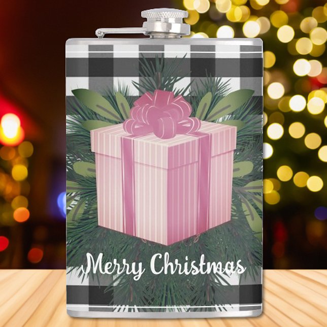 Petaca Regalo de los Navidades de Buffalo Plaid | Rosa (Pink Buffalo Plaid Christmas Gift Flask)