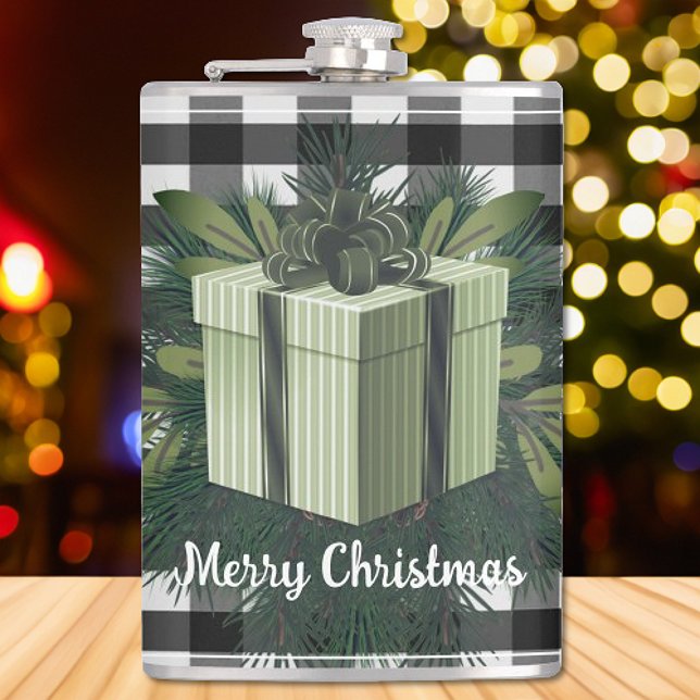 Petaca Regalo de los Navidades de Buffalo Plaid | Verde (Green Buffalo Plaid Christmas Gift Flask)