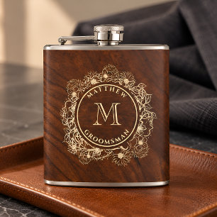 Petaca Regalo de Padrino de Boda con Monograma de Oro Rús