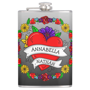 Petaca Regalo de pareja romántica Arte Tattoo Style