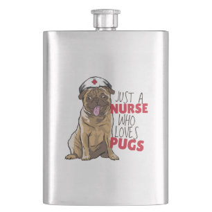 Petaca Regalo de pug de dibujos animados de enfermera RN