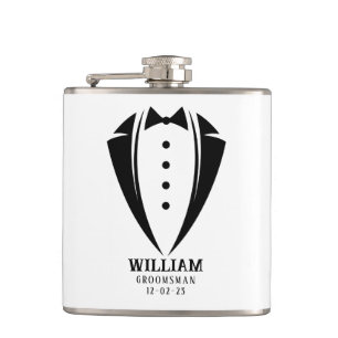 Petaca Regalo Groomsman de Tuxedo negro y blanco moderno