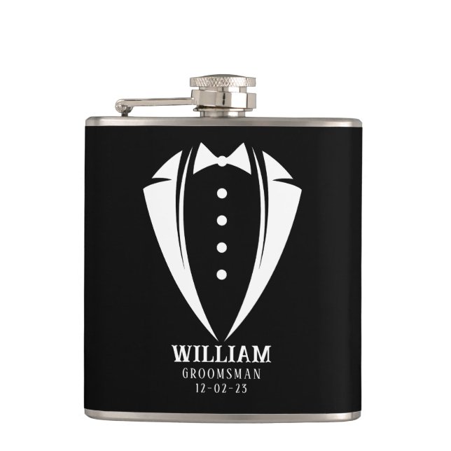 Petaca Regalo Groomsman moderno en blanco y negro (Anverso)