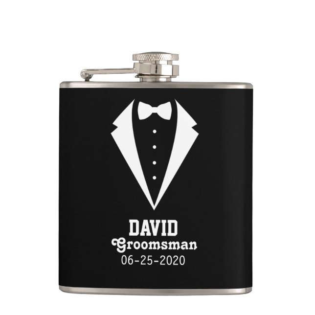 Petaca Regalo Groomsman personalizado negro (Anverso)
