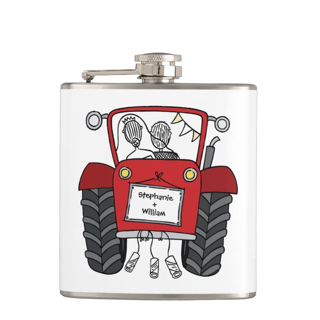 Petaca Regalo personalizado de boda de país del Tractor R (Anverso)