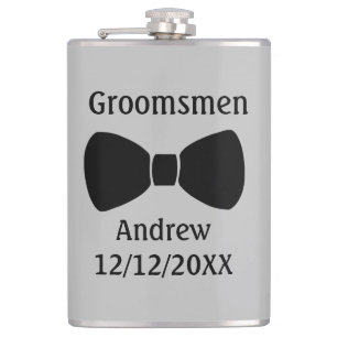 Petaca Regalo personalizado de Bow Tie Black Gray Groomsm
