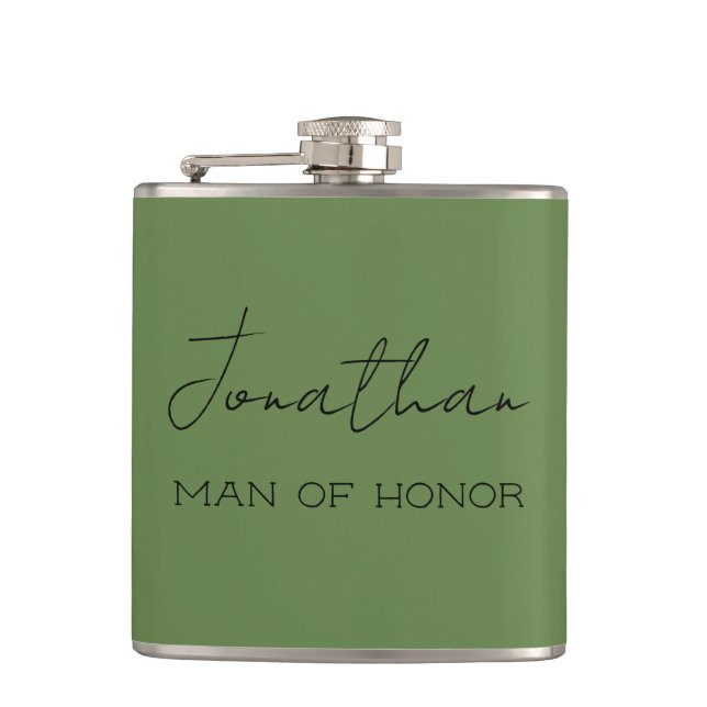 Petaca Regalo personalizado de hombre de honor verde oliv (Anverso)