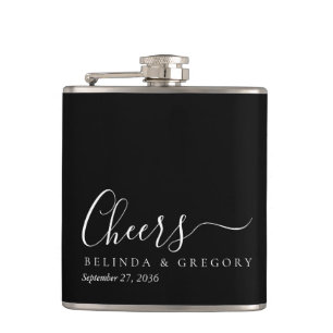 Petaca Regalos de boda personalizados negro blanco Cheers