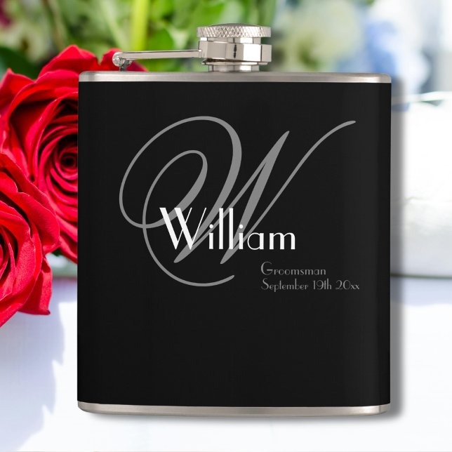 Petaca Regalos de los Groomsmen Elegante Moda Monograma N (A Lovely Groomsmen Gift - Elegant Chic Monogram, Name & Date Classic Flask.)