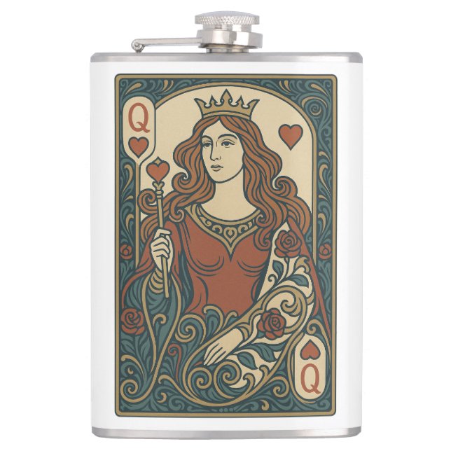 Petaca Reina de corazones — Retrato Art Nouveau de rosewo (Anverso)