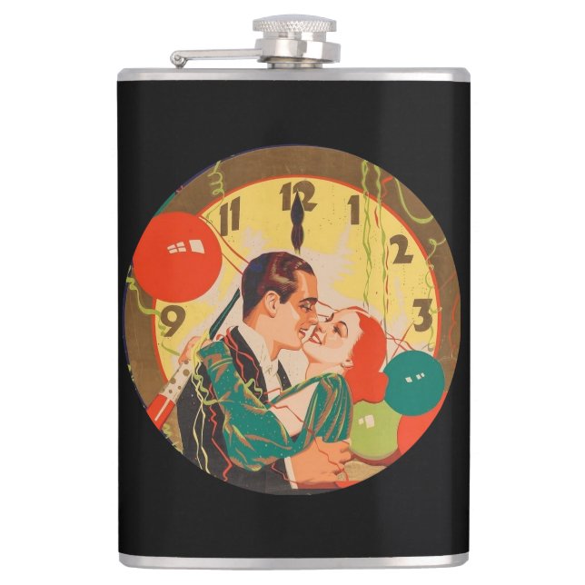 Petaca Reloj de beso de Nochevieja Art Déco vintage (Anverso)
