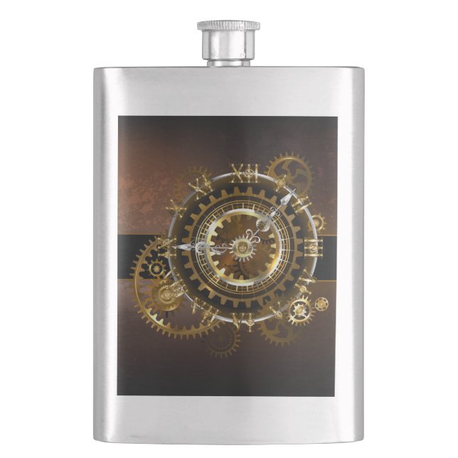 Petaca Reloj de vapor con engranajes antiguos (Anverso)