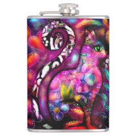 Petaca Resumen caprichoso Gato Kitty Floral Rojo Rosa